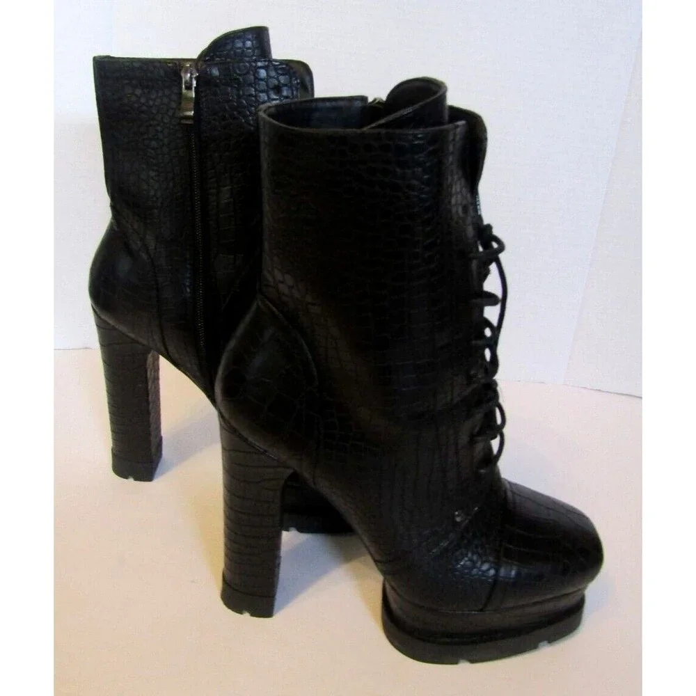Azalea Wang Dolls Kill Ankle Boots NWOB Black Vegan Crocodile Heels Size 11